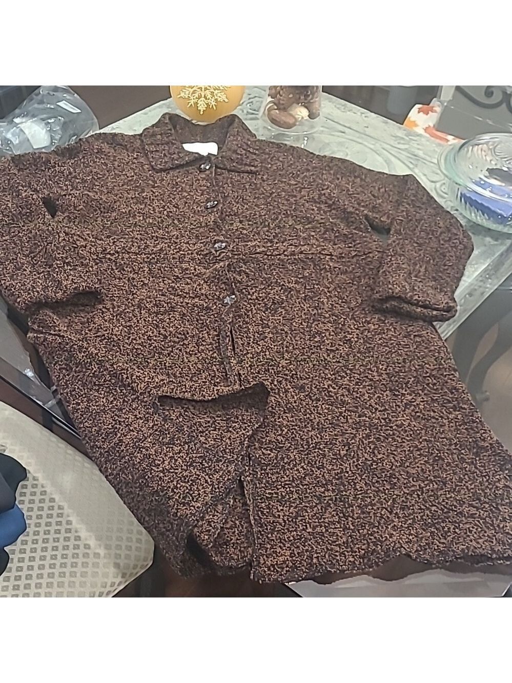 SUSAN BROSTOL WOMENS LONG MERINO WOOL BROWN BUTTONED SLIT SWEATER L
